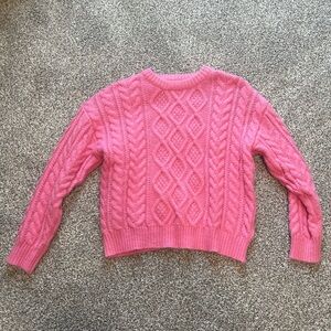 Daily Drills Pink Crew Neck Cable Knit Sweater